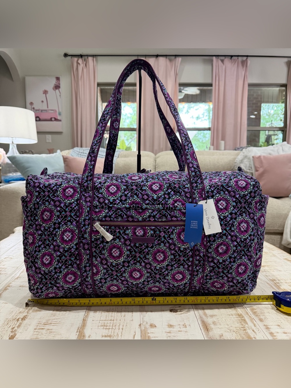 Vera Bradley Duffel Iconic Large Travel Duffel Carry On Purple Lilac Medallion